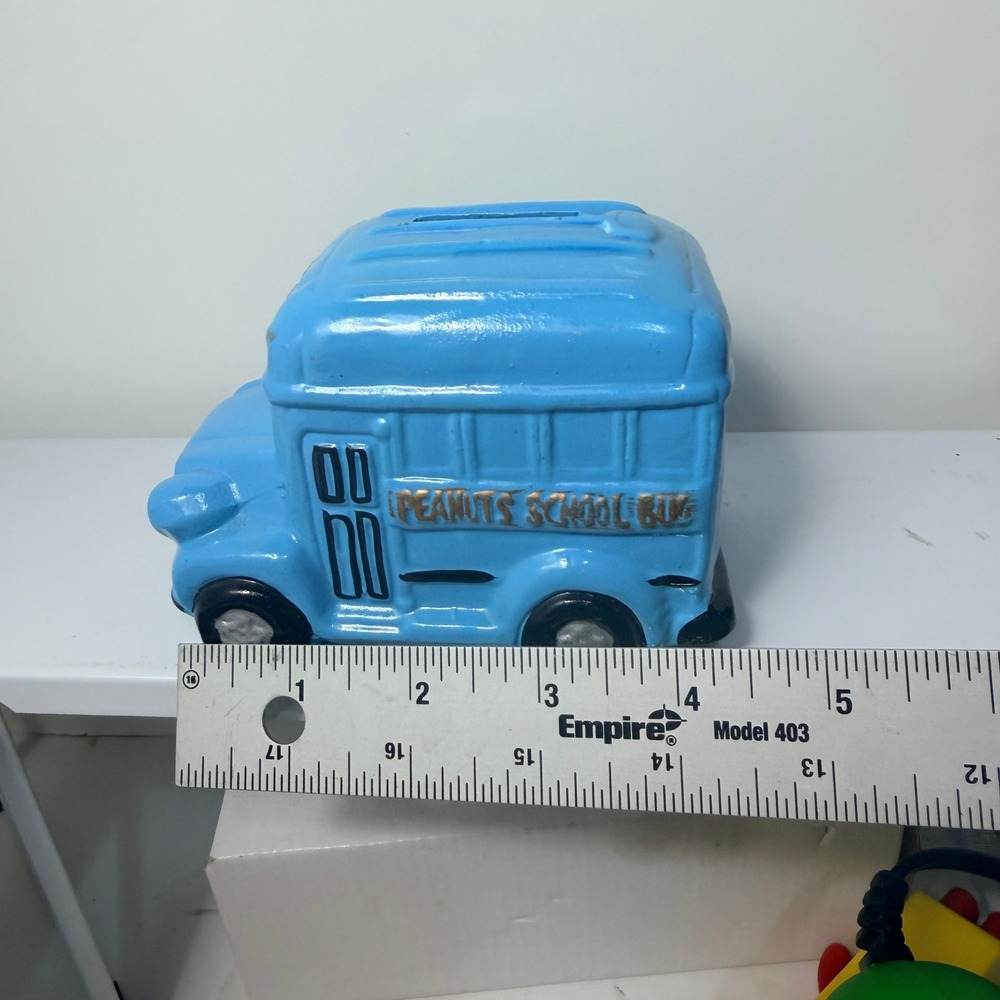 Peanuts School Bus Ceramic Coin Bank Blue Vtg Style Snoopy Charlie Brown Gang - Picture 7 of 7
